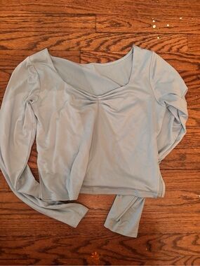 Women's Light Blue Long-Sleeve Ruched Front Top